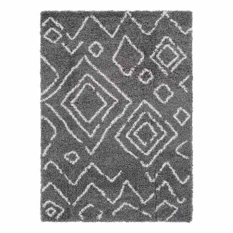 (C167) Dark Grey & Ivory Moroccan Style Shag Area Rug, 8×10