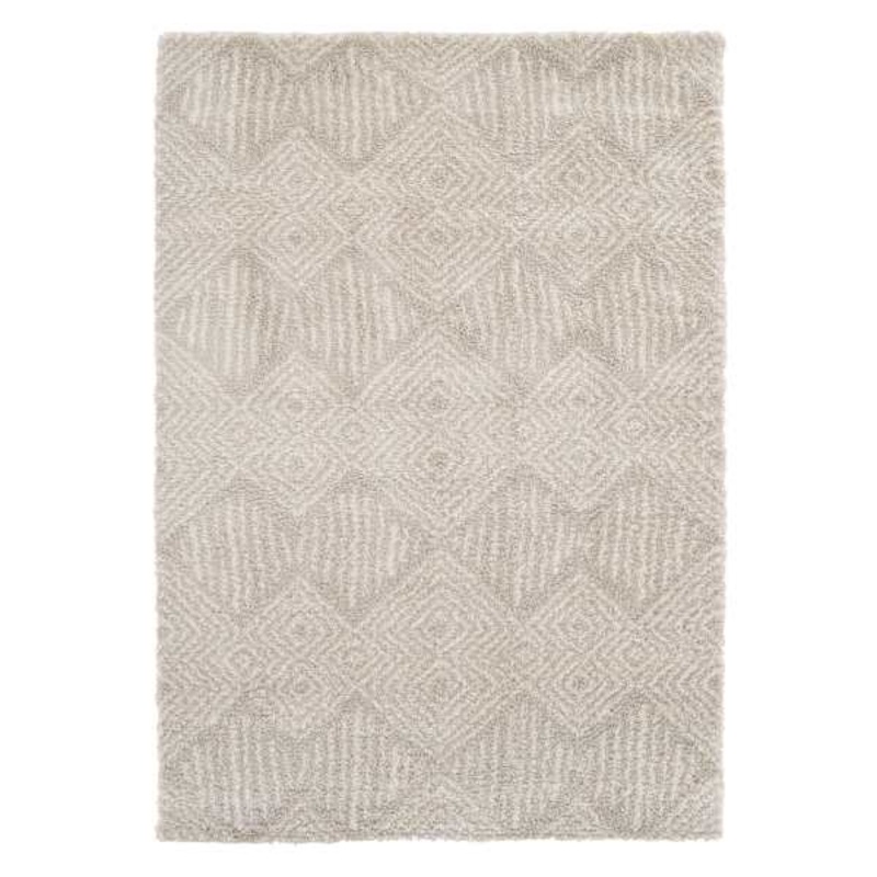 (C181) Macy Neutral Diamond Design Shag Area Rug, 5×7