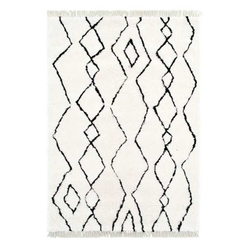 (C183) Imperial White Patterned Area Rug with Tassels, 5×7