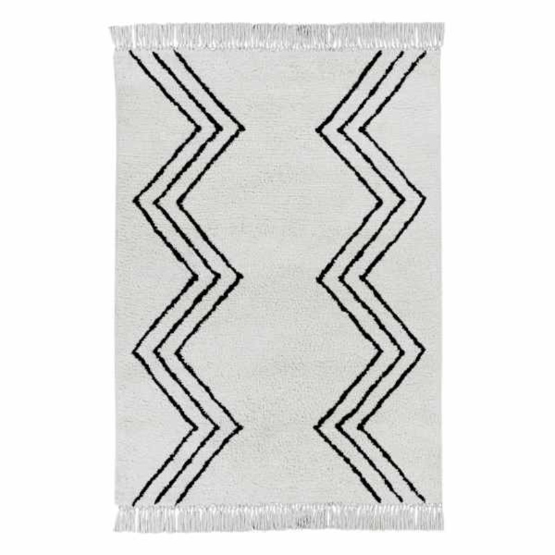 (C186) White & Black Chevron Shag Area Rug, 5×7