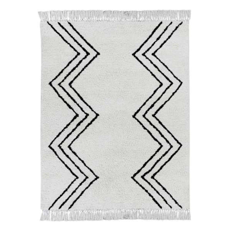 (C186) White & Black Chevron Shag Area Rug, 8×10