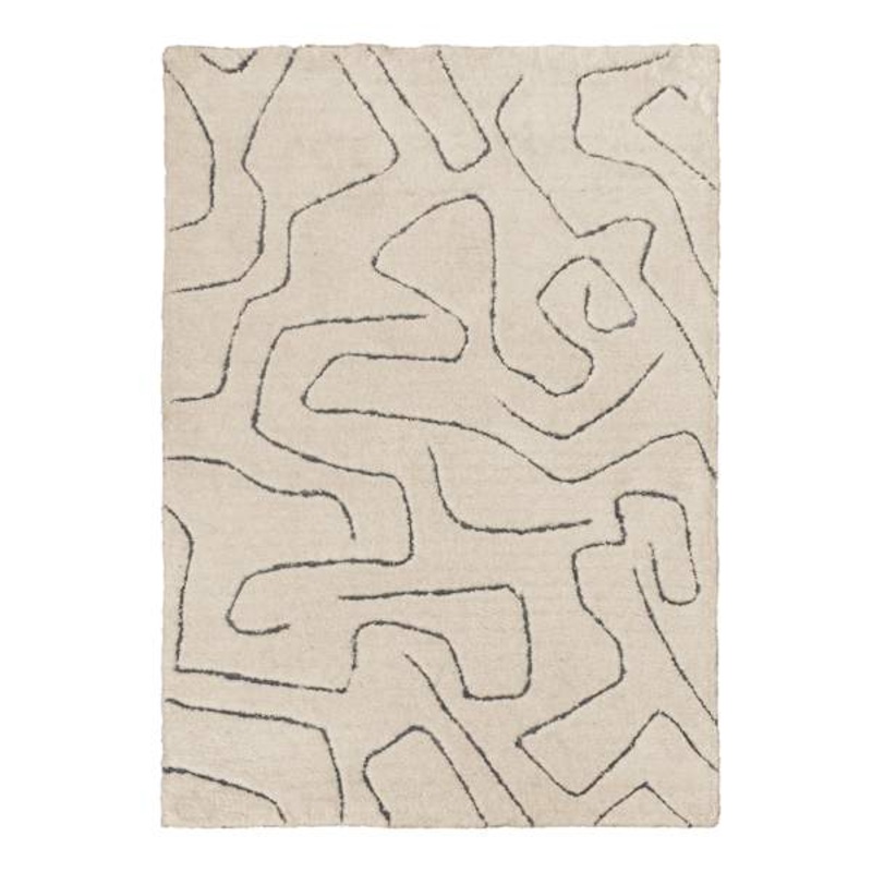 (C189) Crosby St. Ivory Geometric Shag Area Rug, 5×7