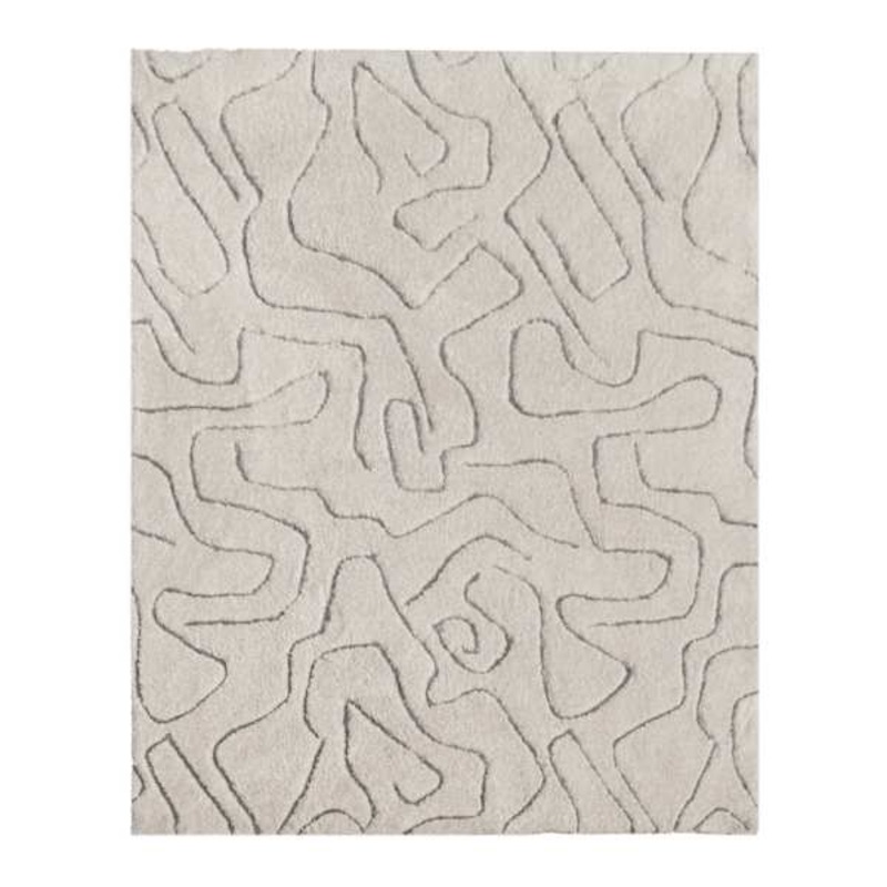 (C189) Crosby St. Ivory Geometric Shag Area Rug, 8×10