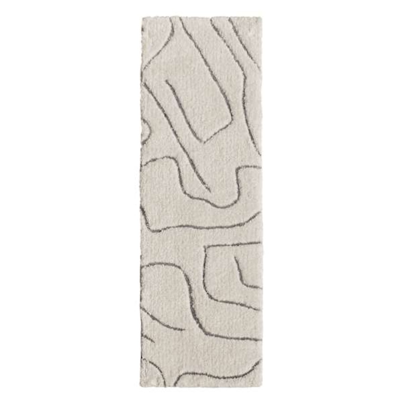(C189) Crosby St. Ivory Geometric Shag Runner, 2×6