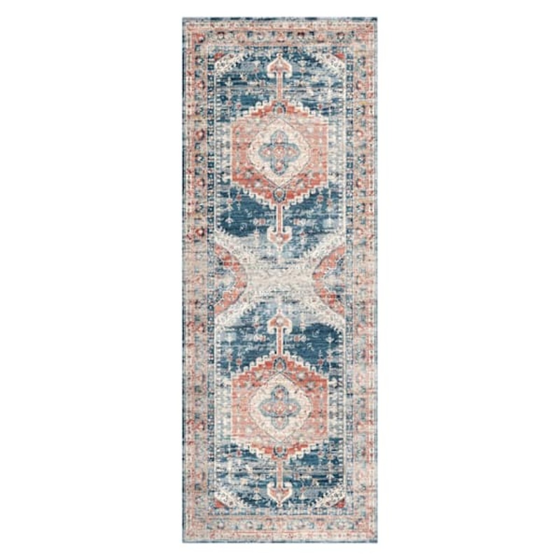 Cameron Rust & Blue Runner Rug, 2×5