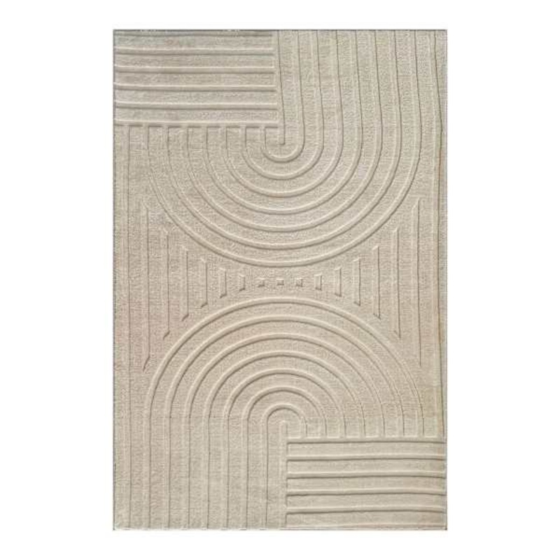 Curve Beige Geo Rings Area Rug, 4×6