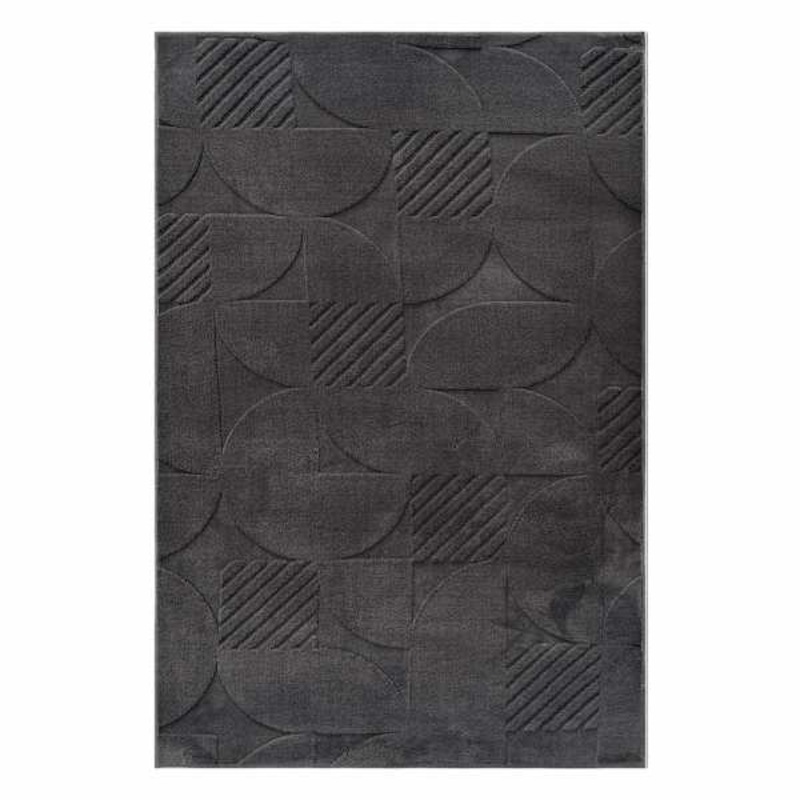 Curve Black Abstract Retro Area Rug, 4×6