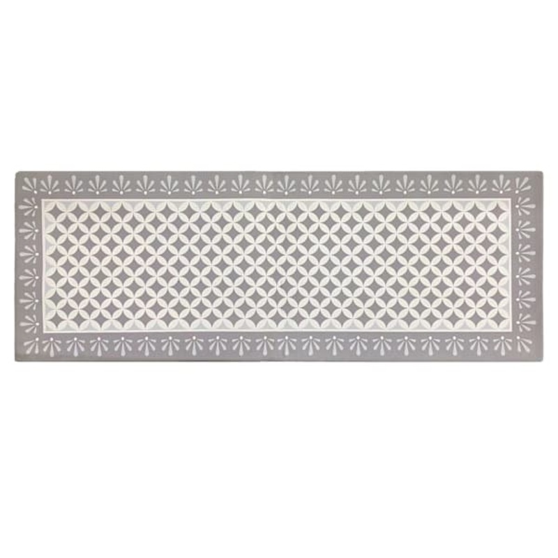 Grey & White Tile Border Kitchen Runner, 20×55
