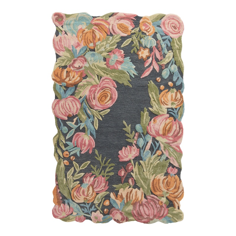 Jemsa Charcoal Multicolor Floral Tufted Wool Area Rug