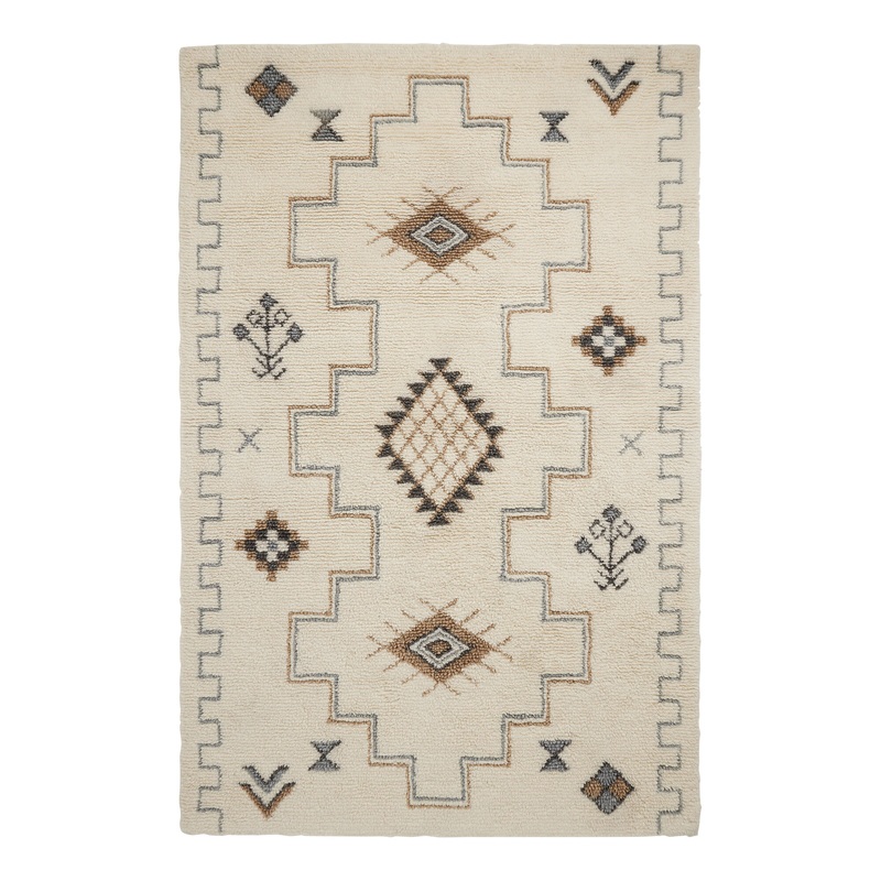 Nolan Ivory and Blue Moroccan Style Tufted Wool Area Rug