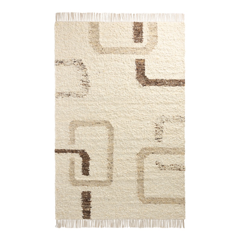 Nova Cream and Brown Geo Woven Wool Blend Area Rug