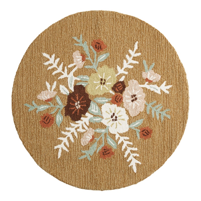 Round Multicolor Floral Tufted Wool Blend Area Rug