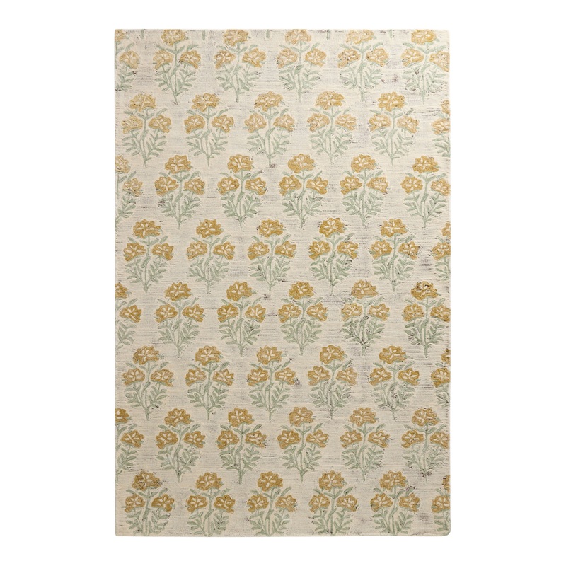 Tula Ochre and Green Floral Hand Tufted Wool Area Rug