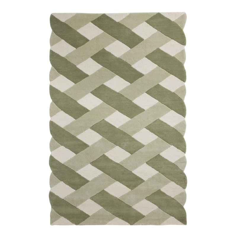 Uma Green and Ivory Crisscross Tufted Wool Area Rug