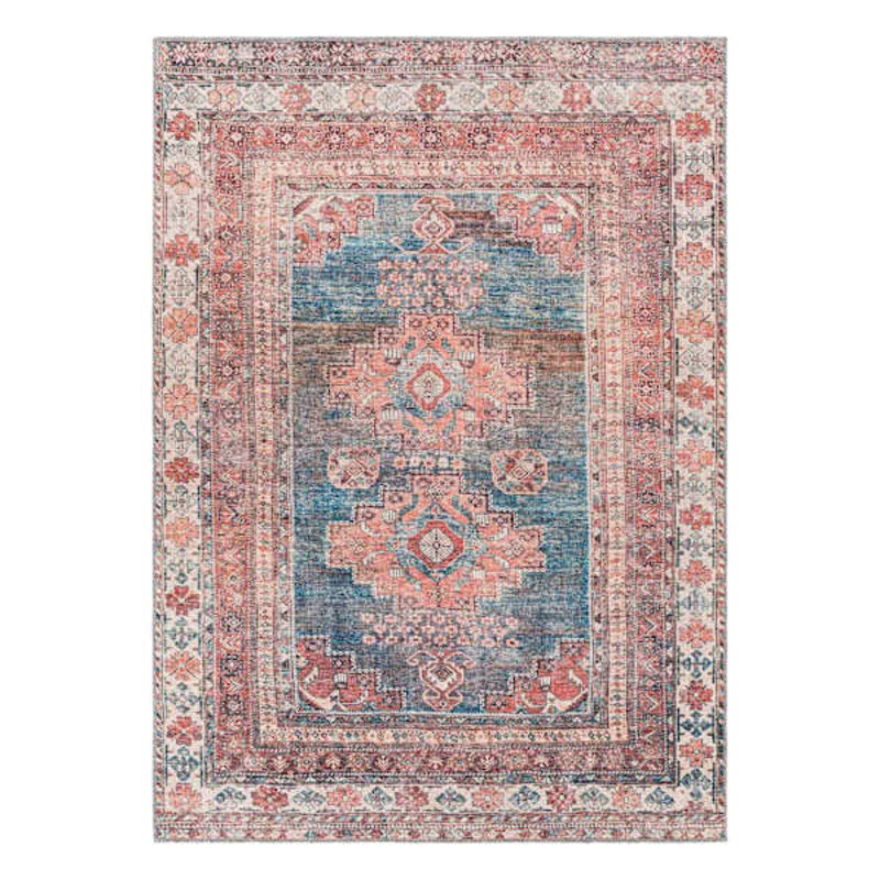(B859) Colin Red & Blue Multi Medallion Washable Area Rug, 5×7