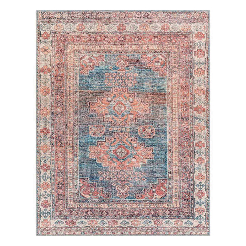 (B859) Colin Red & Blue Multi Medallion Washable Area Rug, 8×10