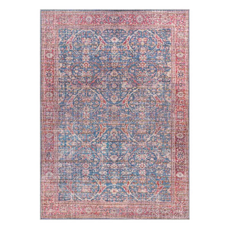 (B860) Honeybloom Colin Red & Blue Floral Medallion Washable Area Rug, 5×7