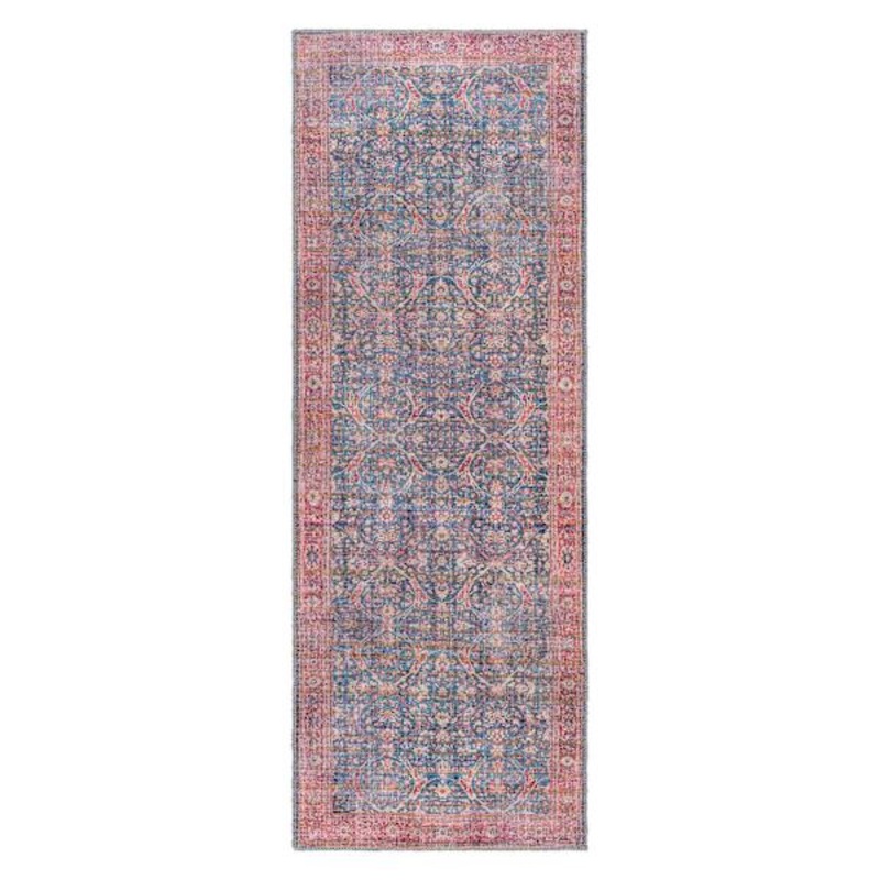 (B860) Honeybloom Colin Red & Blue Floral Medallion Washable Runner, 2×7