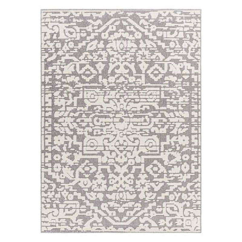 (B862) Lyna Grey & White Patterned Washable Area Rug, 5×7