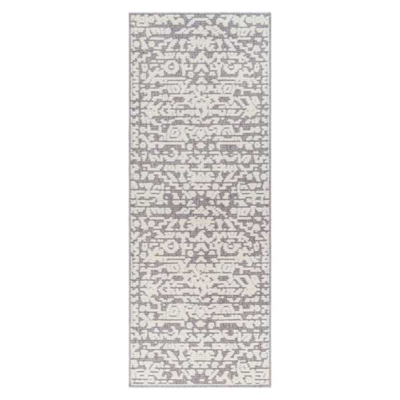 (B862) Lyna Grey & White Patterned Washable Area Rug, 8×10