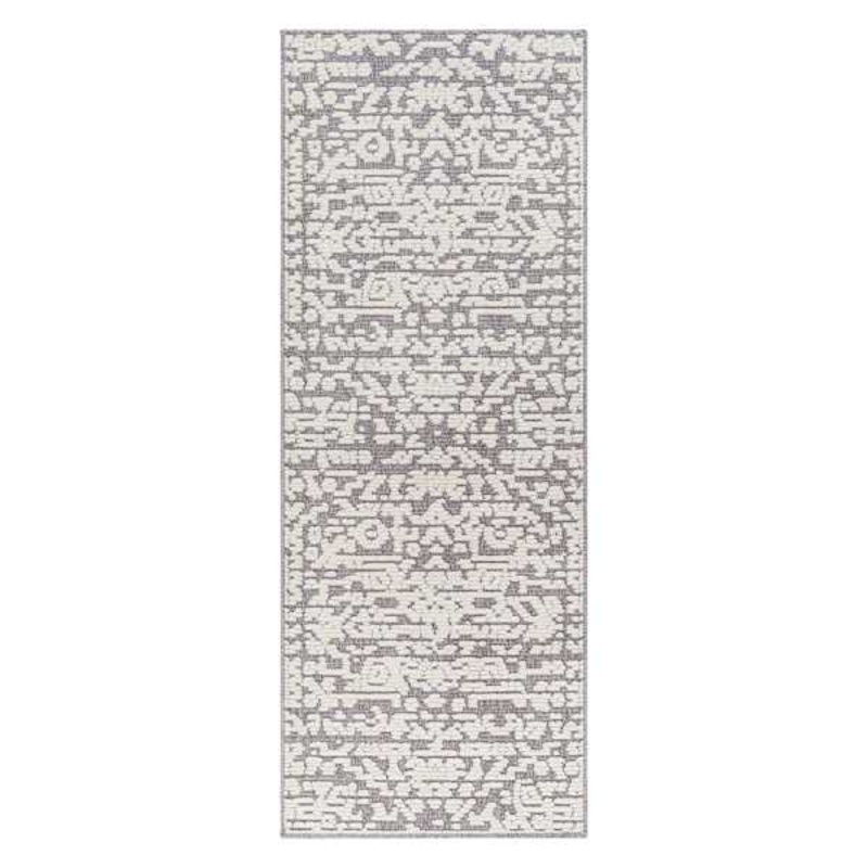 (B862) Lyna Grey & White Patterned Washable Runner, 2×7