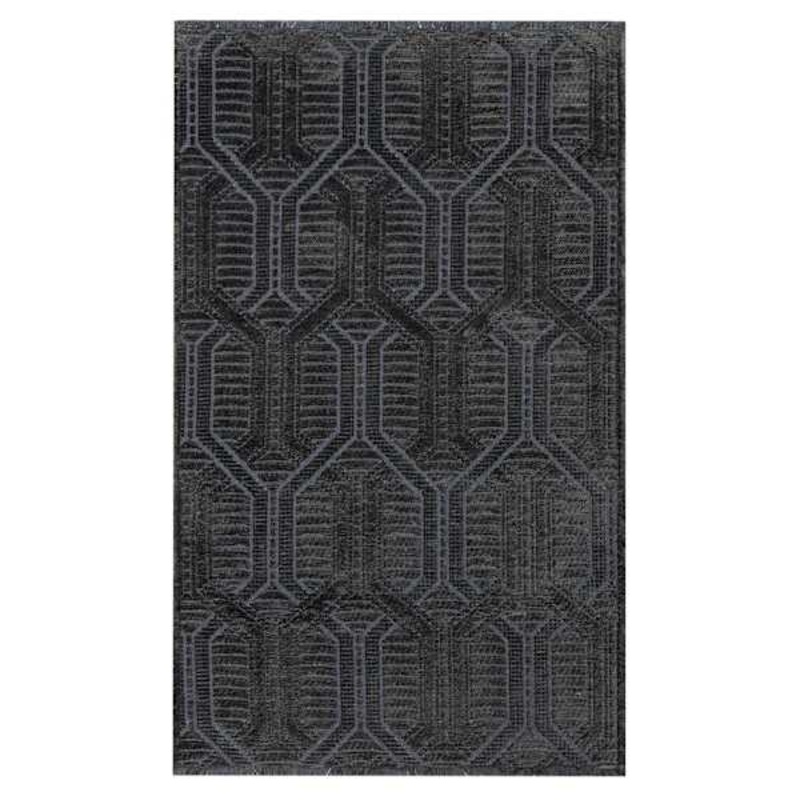 (B867) Crosby St. Kilim Charcoal Geo Matrix Washable Accent Rug, 3×5