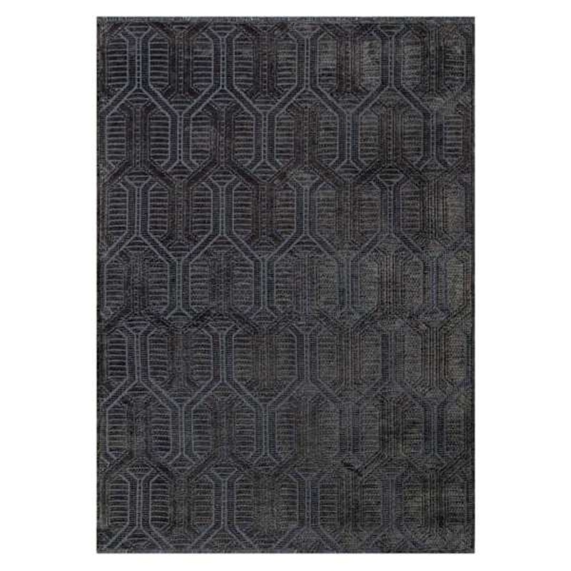 (B867) Crosby St. Kilim Charcoal Geo Matrix Washable Area Rug, 5×7