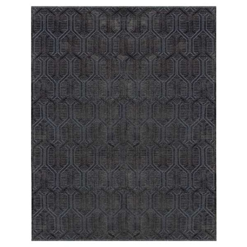 (B867) Crosby St. Kilim Charcoal Geo Matrix Washable Area Rug, 8×10