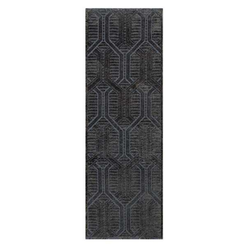 (B867) Crosby St. Kilim Charcoal Geo Matrix Washable Runner, 2×6