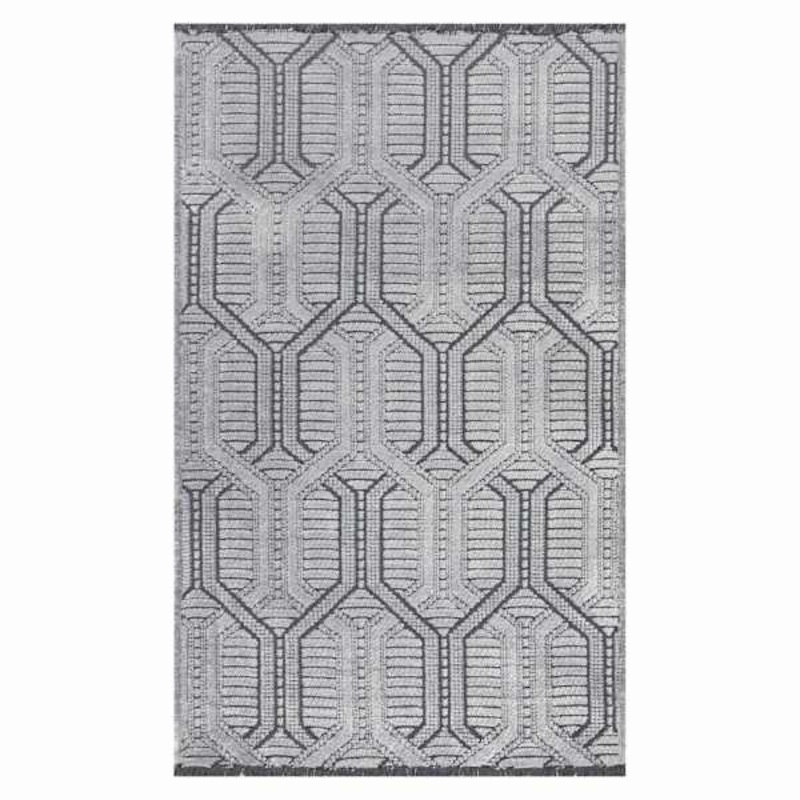 (B868) Crosby St. Kilim Grey Geo Matrix Washable Accent Rug, 3×5