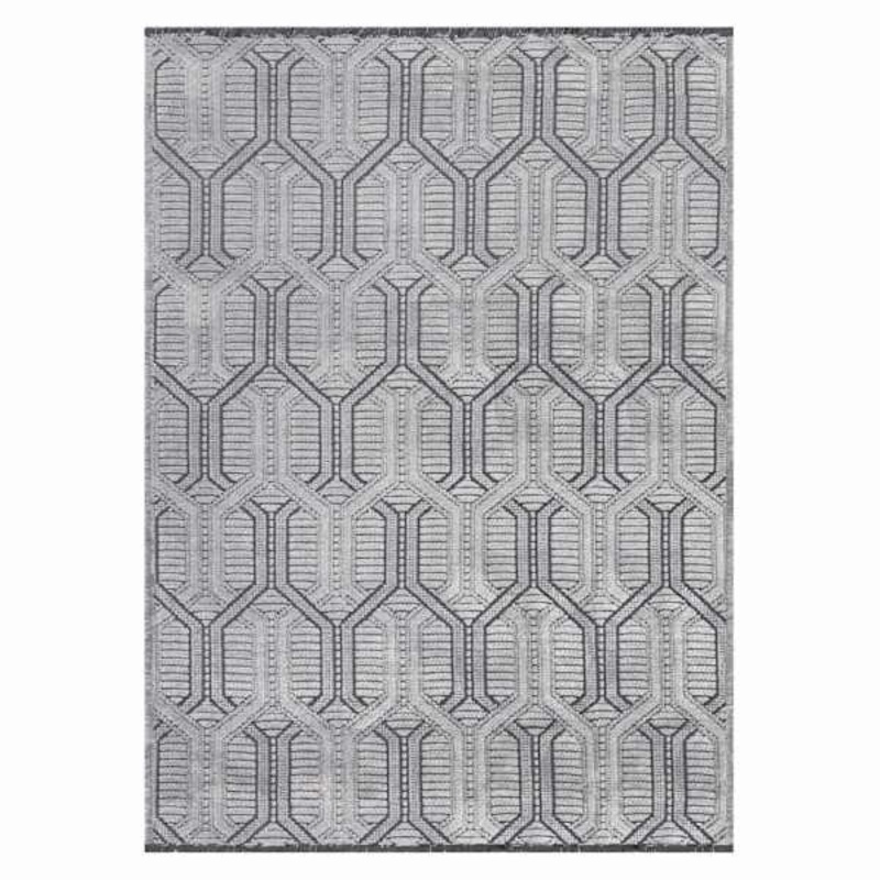 (B868) Crosby St. Kilim Grey Geo Matrix Washable Area Rug, 5×7
