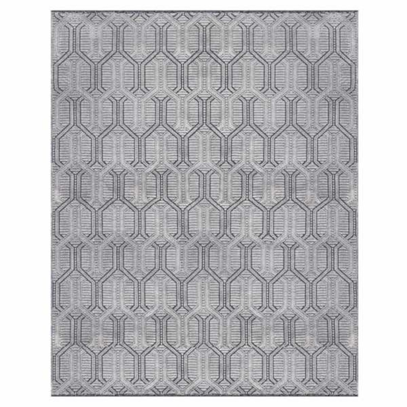 (B868) Crosby St. Kilim Grey Geo Matrix Washable Area Rug, 8×10