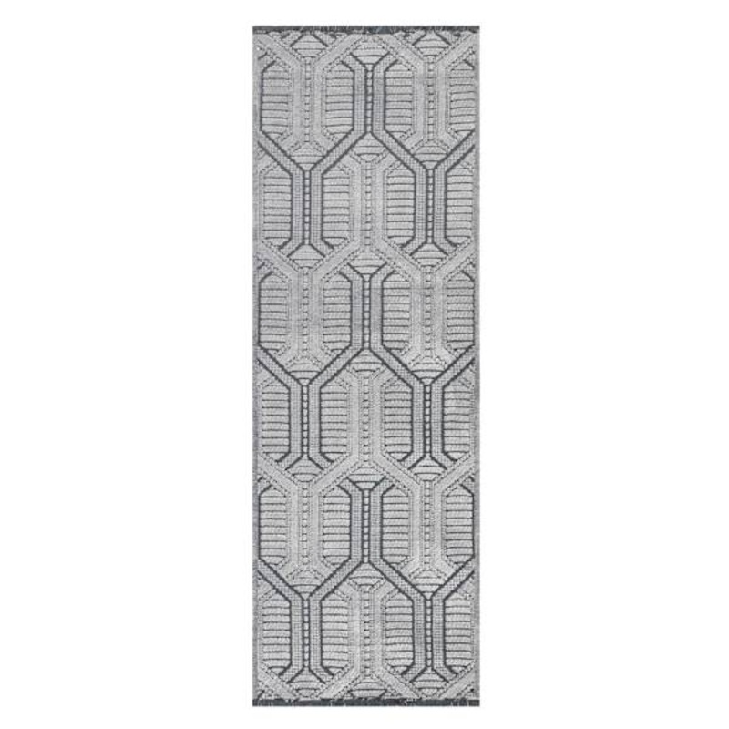 (B868) Crosby St. Kilim Grey Geo Matrix Washable Runner, 2×6