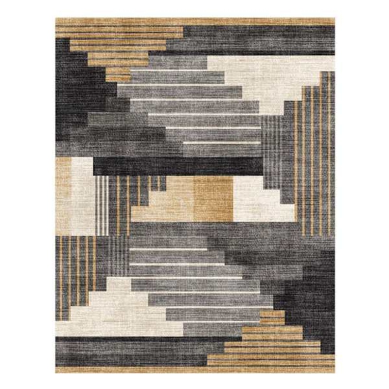 (B874) Crosby St. Dove Navy & Gold Washable Area Rug, 8×10