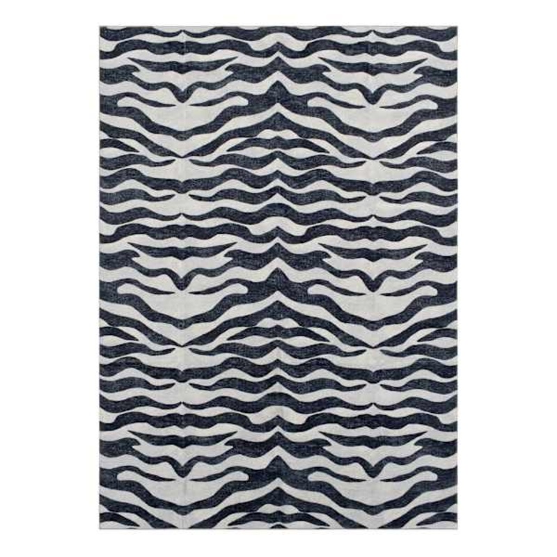 (B877) Dove Grey & Black Tiger Patterned Washable Area Rug, 5×7