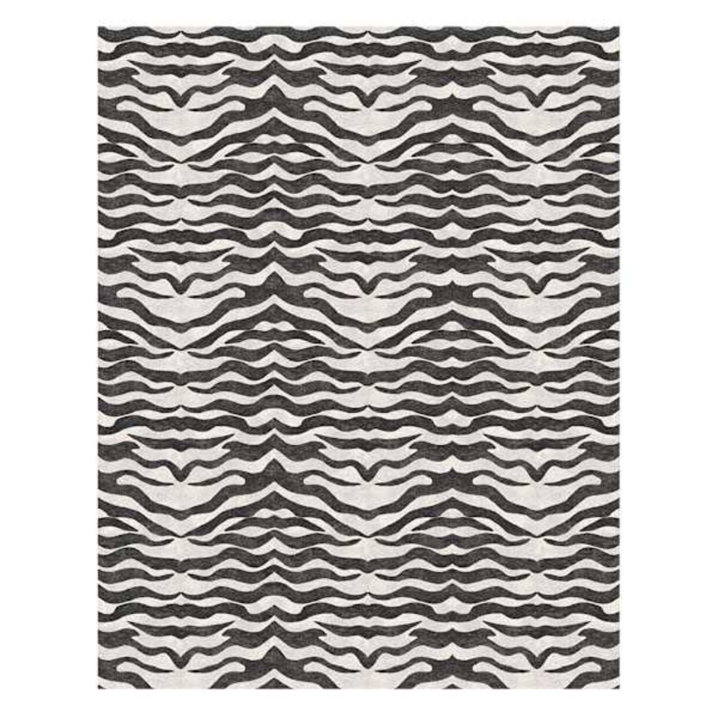 (B877) Dove Grey & Black Tiger Patterned Washable Area Rug, 8×10