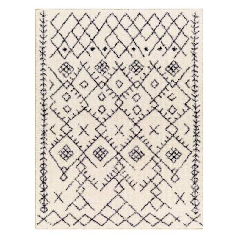 (B880) Lykke Black & White High-Pile Washable Area Rug, 5×7