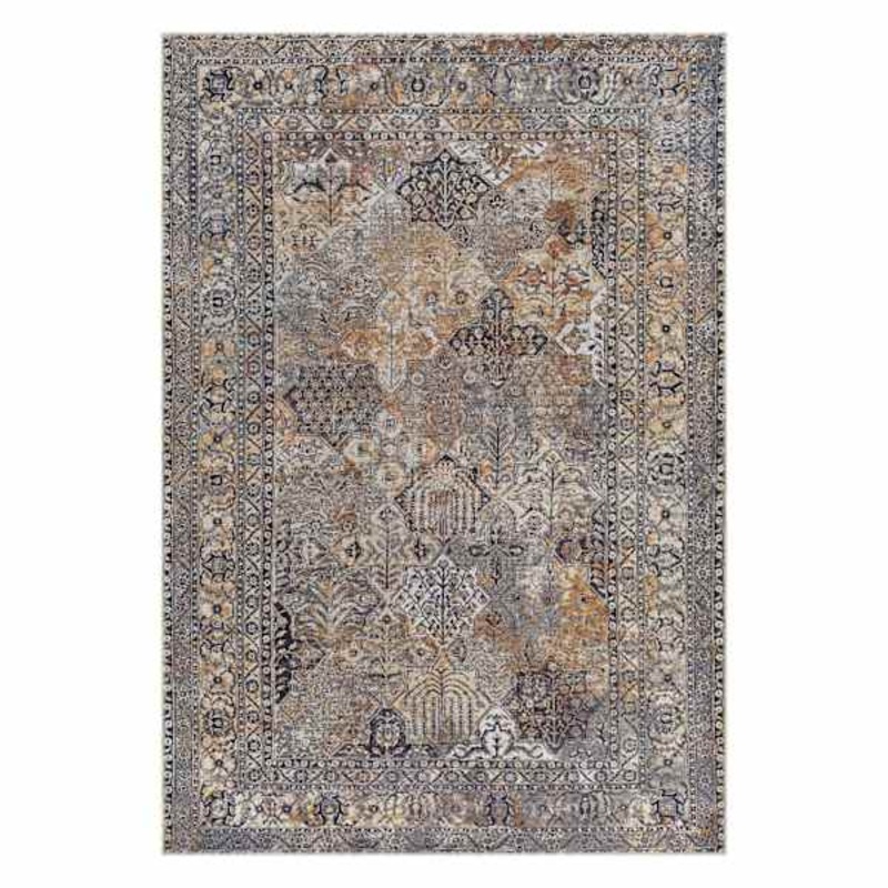 (B881) Tahmis Black & Gold Medallion Washable Area Rug, 5×7