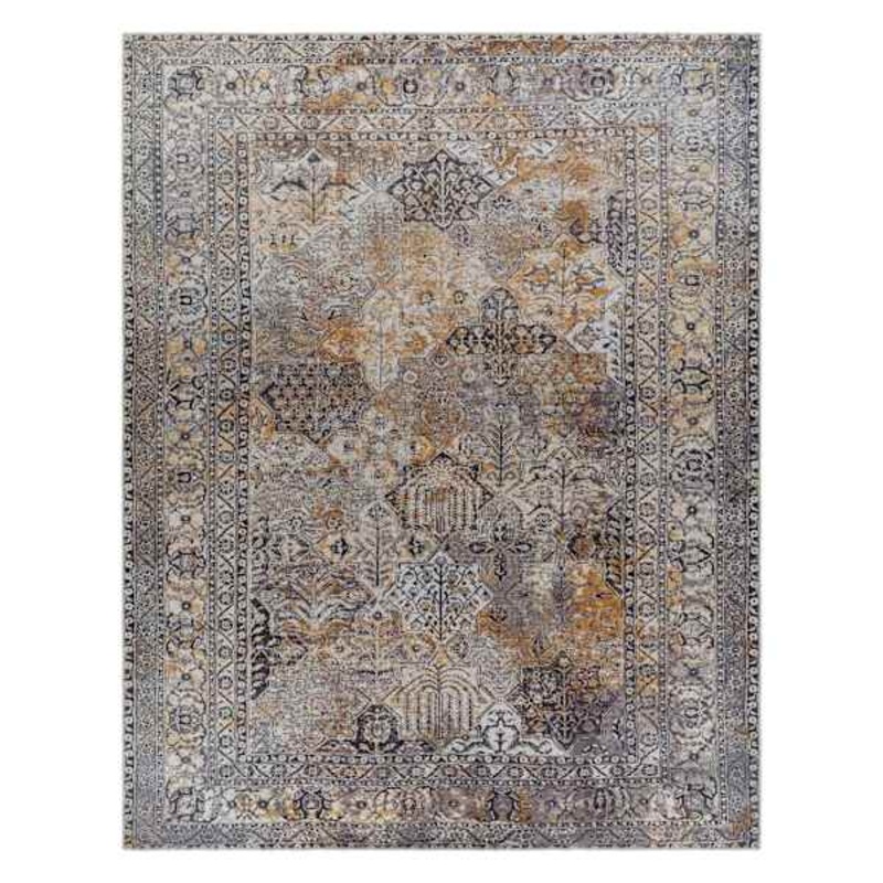 (B881) Tahmis Black & Gold Medallion Washable Area Rug, 8×10