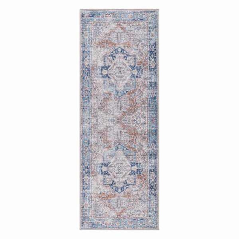 (B882) Colin Blue Medallion Washable Runner, 2×7