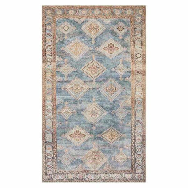(D569) Freya Blue Multicolor Medallion Washable Accent Rug, 3×5