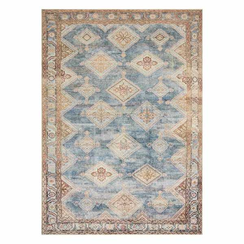 (D569) Freya Blue Multicolor Medallion Washable Area Rug, 5×7