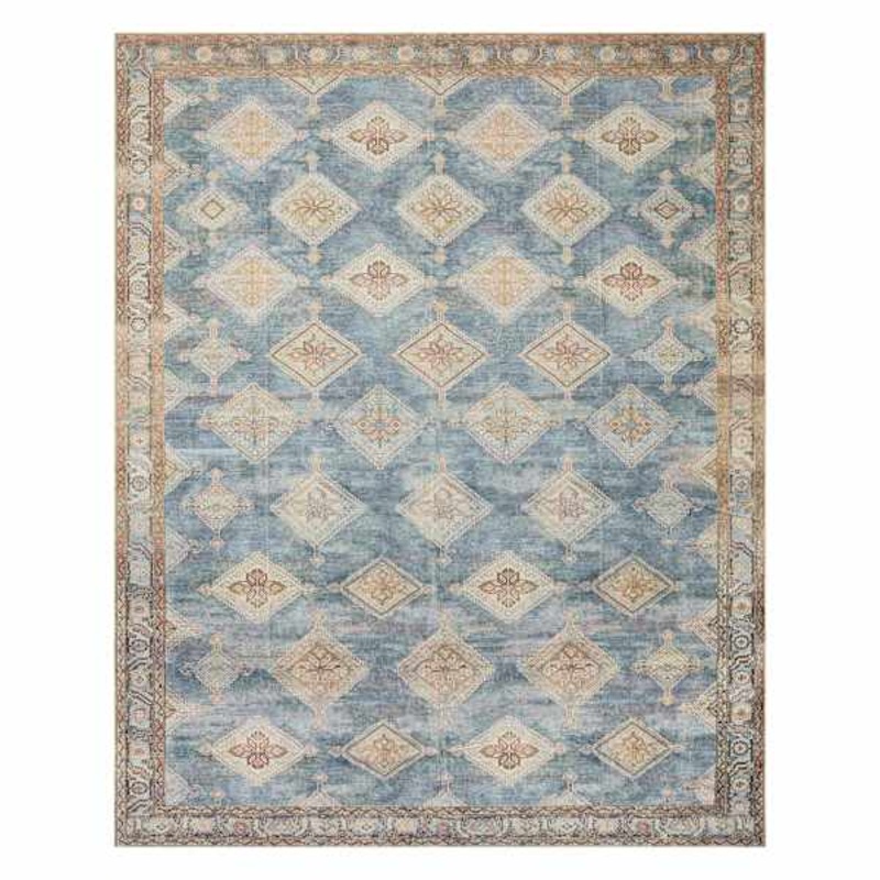 (D569) Freya Blue Multicolor Medallion Washable Area Rug, 8×10