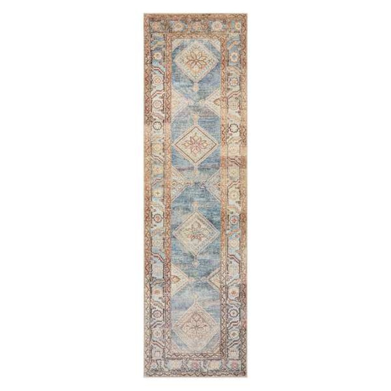 (D569) Freya Blue Multicolor Medallion Washable Runner, 2×7