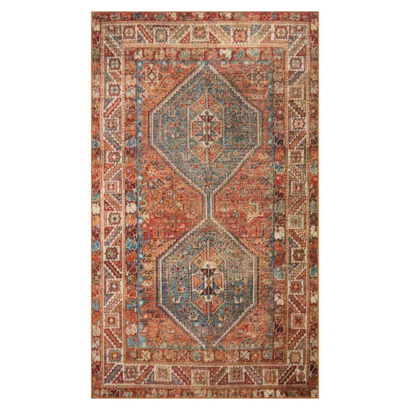 (D570) Freya Red Multicolor Medallion Washable Accent Rug, 3×5