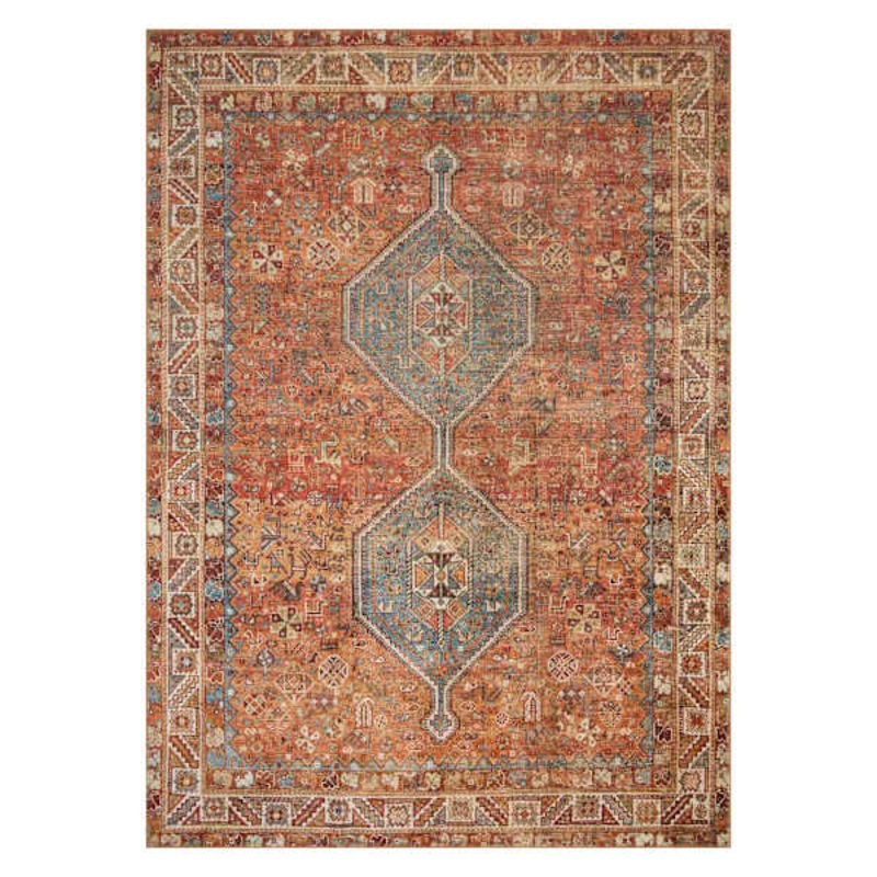 (D570) Freya Red Multicolor Medallion Washable Area Rug, 5×7