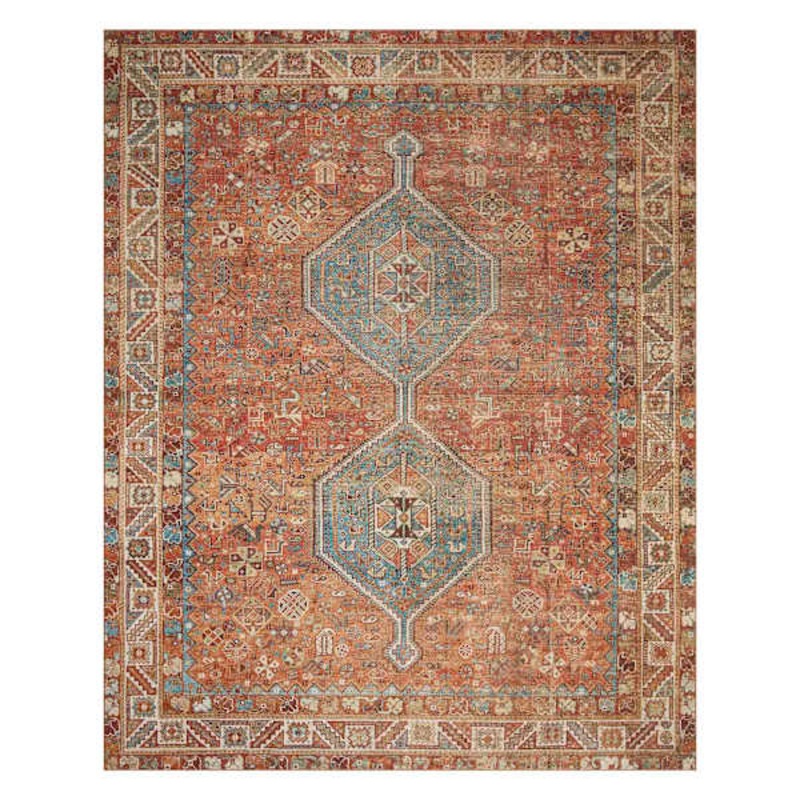 (D570) Freya Red Multicolor Medallion Washable Area Rug, 8×10
