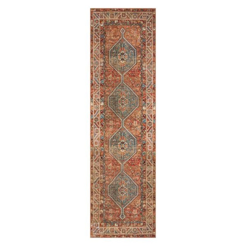 (D570) Freya Red Multicolor Medallion Washable Runner, 2×7