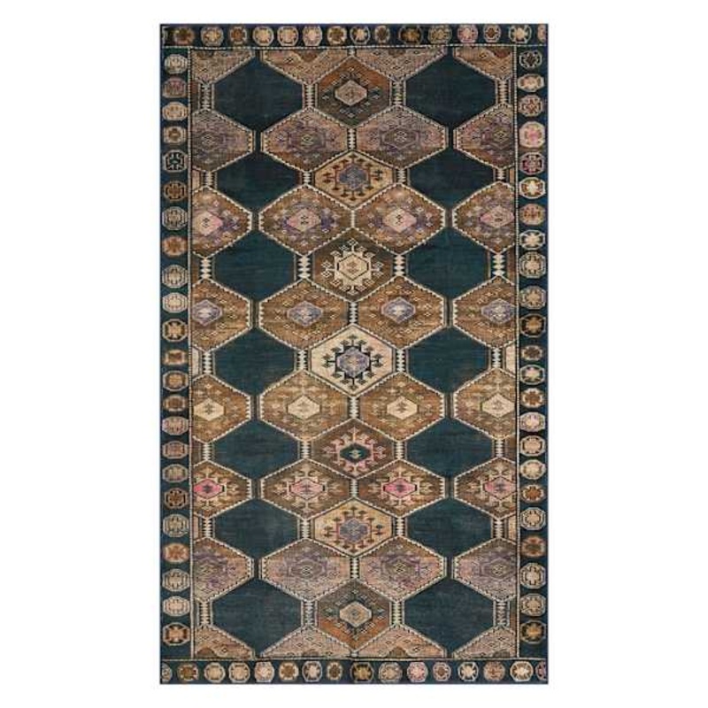 (D571) Freya Black Medallion Washable Accent Rug, 3×5