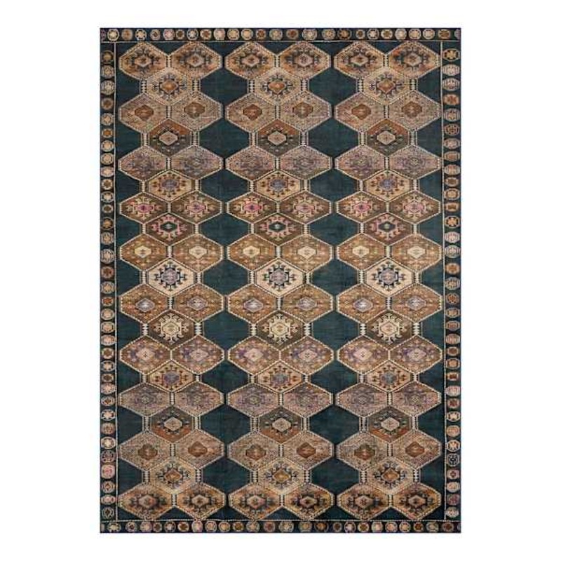 (D571) Freya Black Medallion Washable Area Rug, 5×7